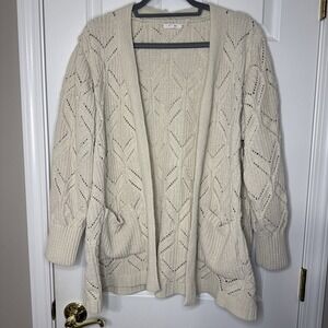 Maurices Cardigan 2X Cream Textured Center Cable Panel Cable Knit Cocoon Sleeve